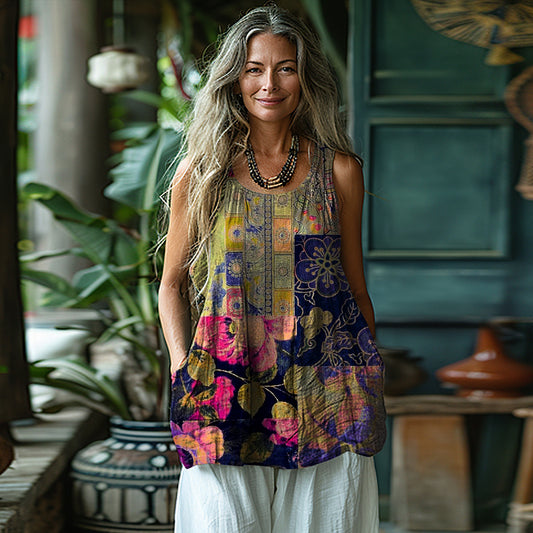 Women's Vintage Floral Patch Cotton And Linen Vest artswardrobe