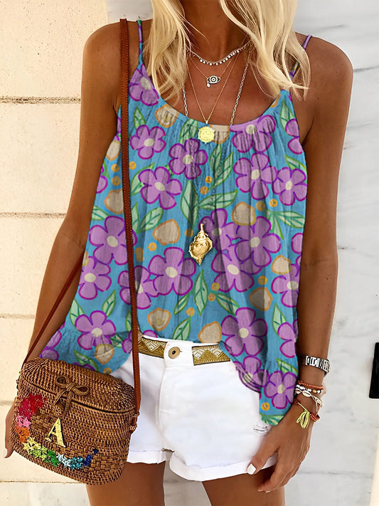 Women's Vacation Vintage Florals Art Print Tank Top