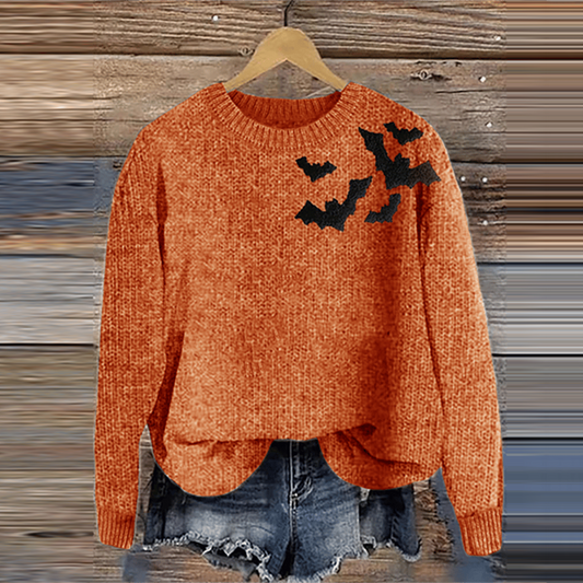 Women's Halloween Print Cozy Knit Sweater artswardrobe