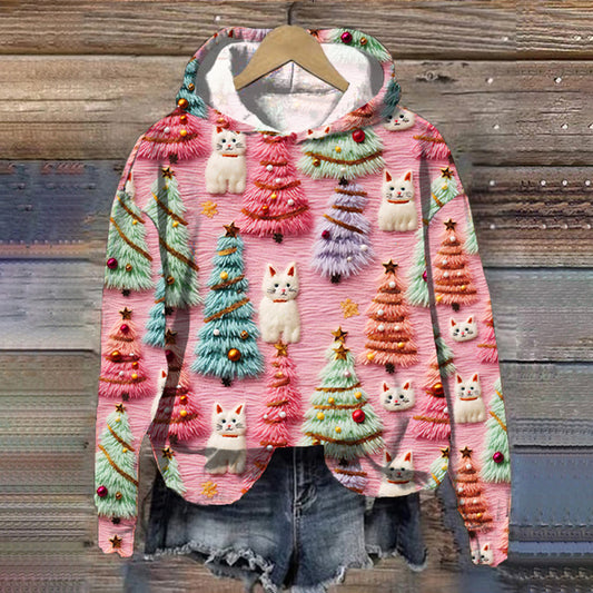 Christmas Tree Cat Print Casual elevenforest