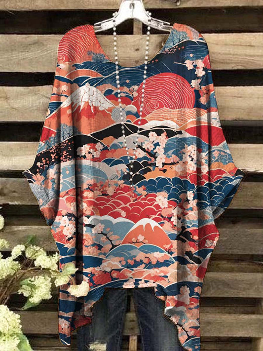 Women's Japanese Art Design Print Casual Top