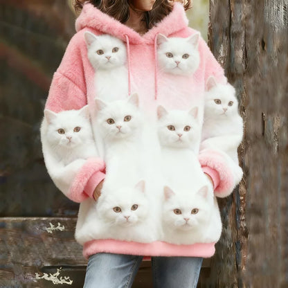 Probe Cute Cat Flannel Hoodie elevenforest