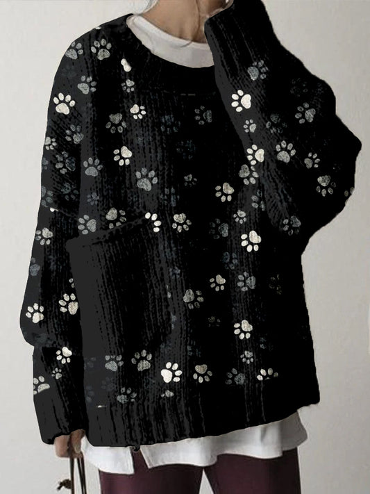 Comstylish Lovely Cat Paws Graphic Big Pocket Cozy Sweater