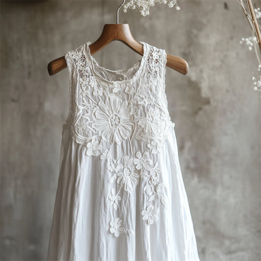 Flowers Lace Art Patchwork Linen Tank Dress artswardrobe