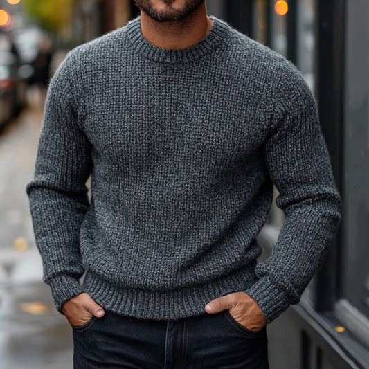 Men's Vintage Jacquard Chunky Knit Crew Neck Sweater elevenforest