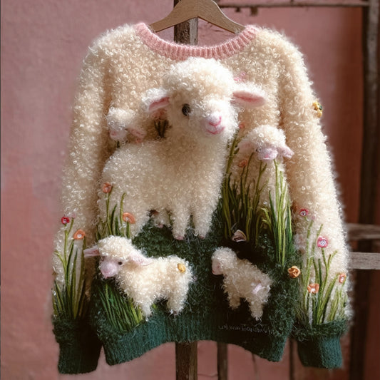 Comstylish Hello Lamb Round Neck Sweater