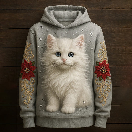 Women's Cute Cat With Floral Art Hoodie elevenforest