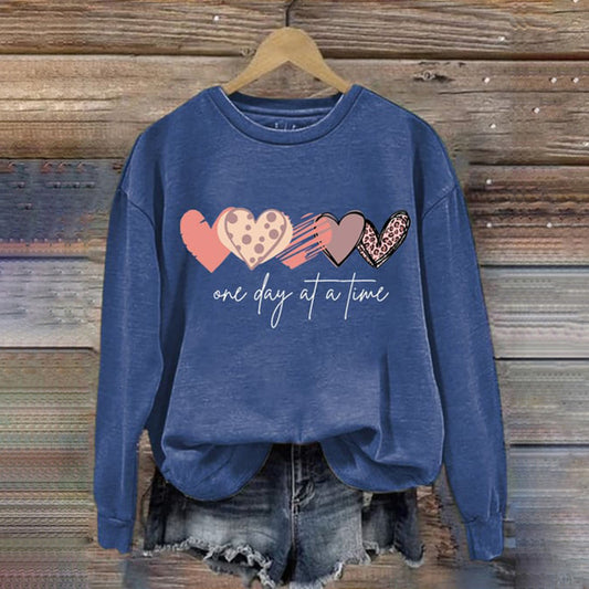 Comstylish Women's One Day At A Time Print Round Neck Sweatshirt