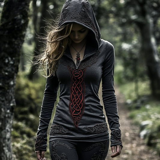 Comstylish Women's Viking Jacquard Celtic Knot Art Hooded