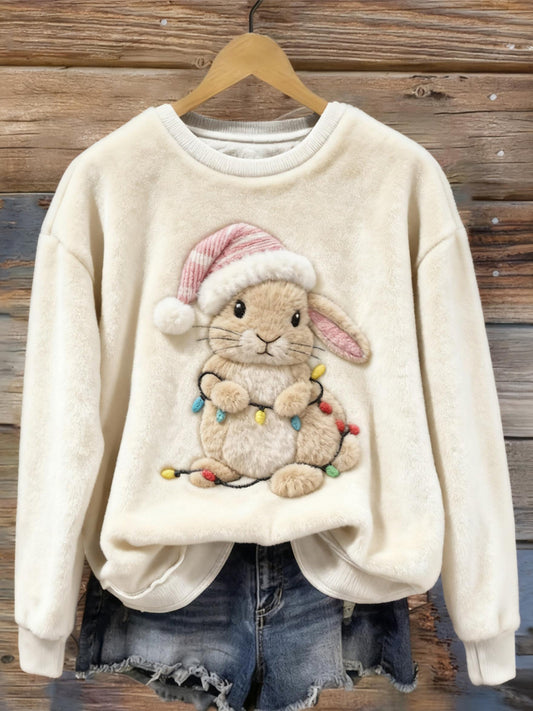 Cute Christmas Bunny Embroidered Cozy Plush Sweatshirt artswardrobe