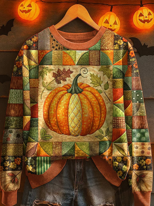 Women's Retro Autumn Pumpkin Print Sweatshirt artswardrobe