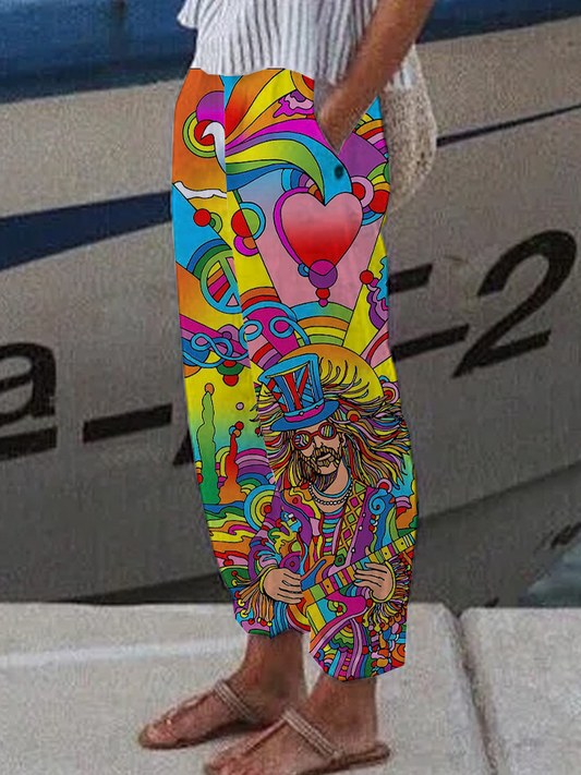 Women's Love Oil Painting Print Wide Leg Pants