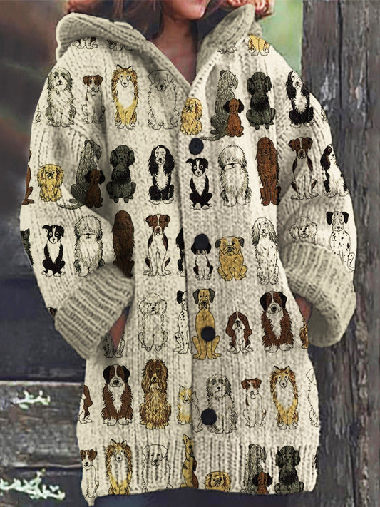 Comstylish Cute Cartoon Dogs Women's Hooded Sweater Cardigan