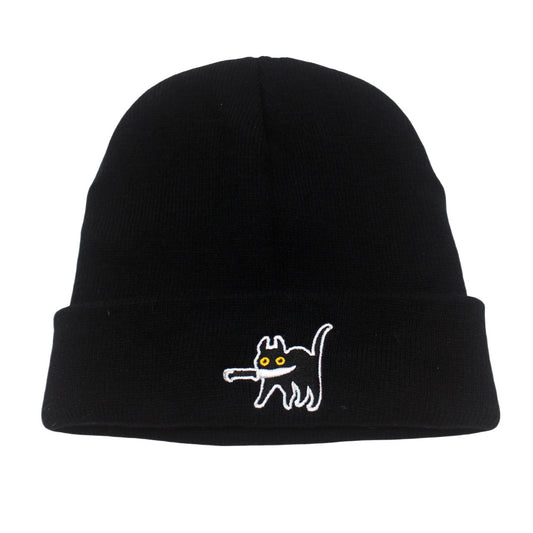 Cartoon Pattern Cat Embroidery Warm Knitted Hat