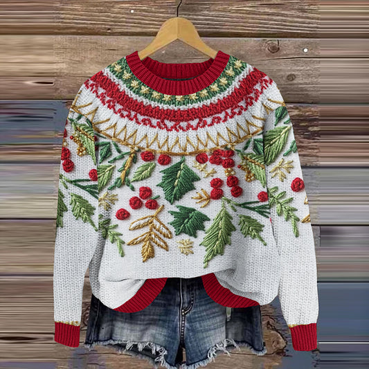 Christmas Tree Embroidered Contrast Sweater elevenforest