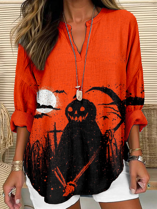 Comstylish Vintage Halloween Pumpkin Ghost Art Cozy Tunic