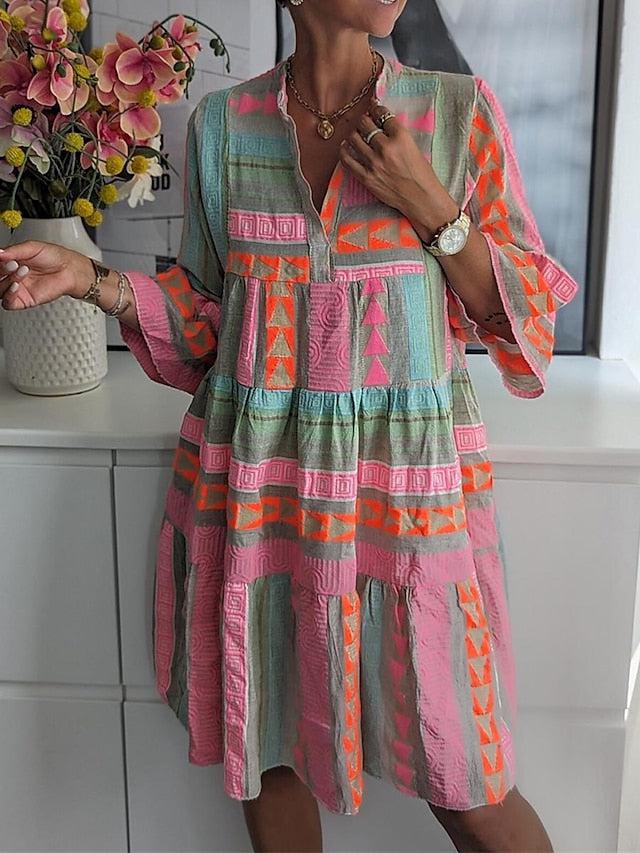 KS | Printed dress with V-neckline