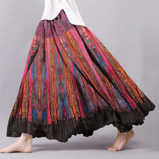 Boho Abstract Print Flowy Wide Skirt artswardrobe