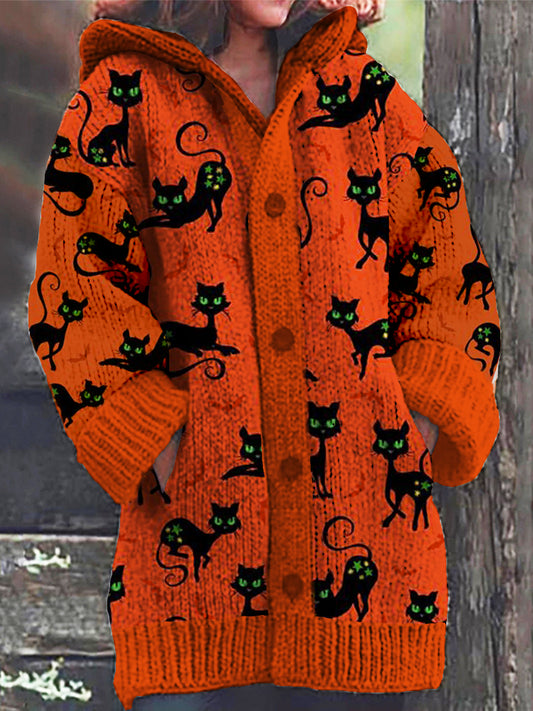 Halloween Black Cats Cardigan Sweater artswardrobe