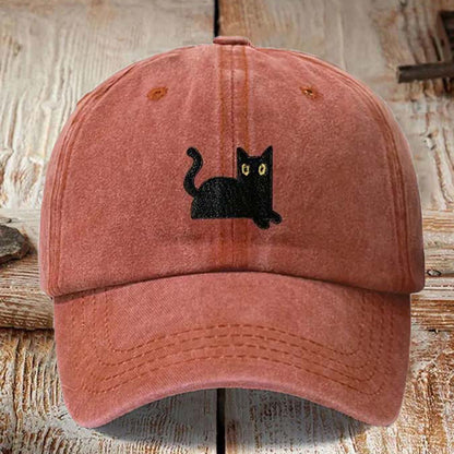 Japanese Art  Cute Black Cat Washed Sun Hat elevenforest