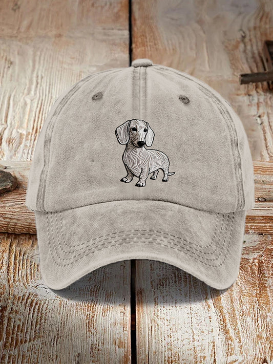 Comstylish Cute Dachshund Embroidered Washed Cap