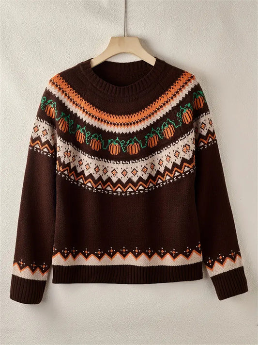 Vintage Pumpkin Elements Halloween Women's Cozy Sweater artswardrobe