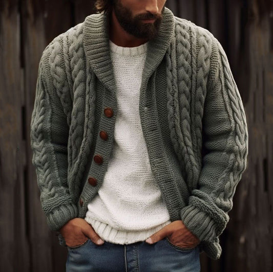 Men's Vintage Braided Lapel Button Down Sweater elevenforest