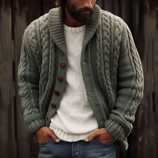 Men's Vintage Braided Lapel Button Down Sweater artswardrobe