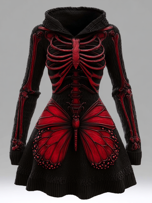 Comstylish Halloween Blood Butterfly Women's Knit Sweater Dress