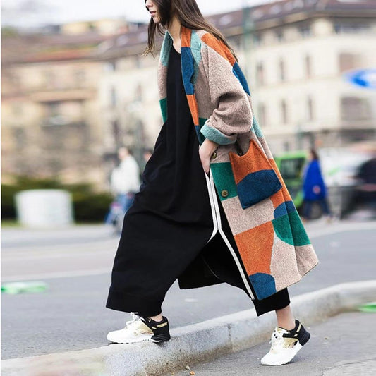 Stylish Rimmed Print Long-Sleeved Jackets & Coats