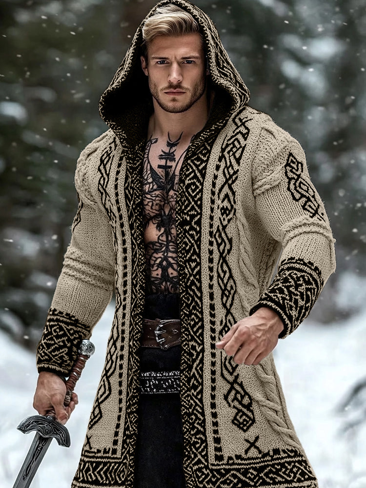 Men's Viking Tribal Pattern Jacquard Celtic Cozy Cardigan Sweater artswardrobe