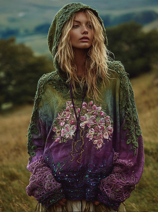 Women's Vintage Tie-dye Embroidered Casual Vintage Hoodie