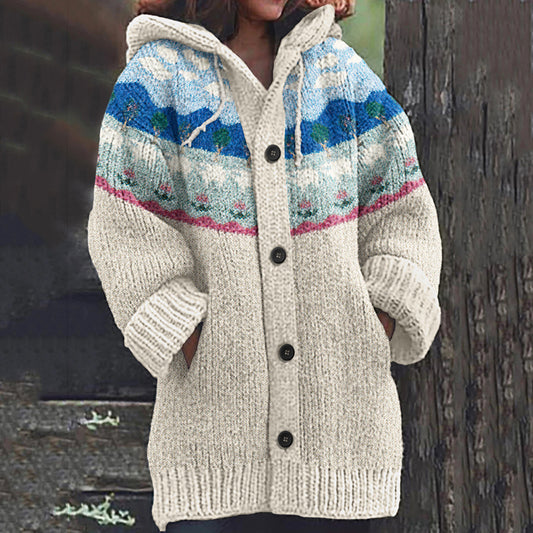 Vintage Icelandic Sheep Landscape Knitted Cozy Cardigan elevenforest