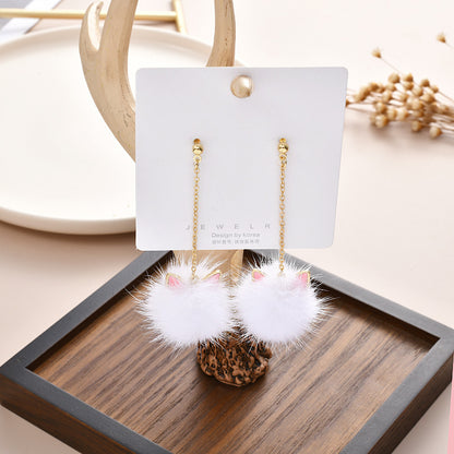 Comstylish Lovely Cat Inspired Pom Pom Earrings