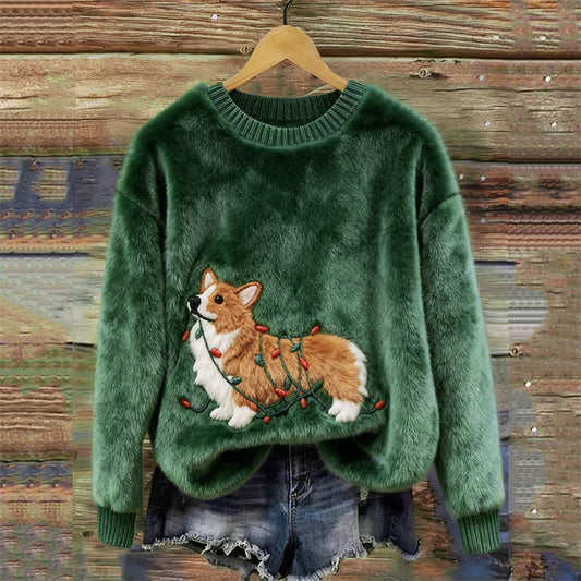 Comstylish Lovely Corgi Dog Christmas Lights Cozy Plush Sweatshirt