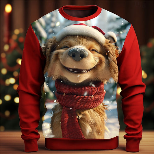 Comstylish Men's Christmas Dog Print Crew Neck Sweatshirt