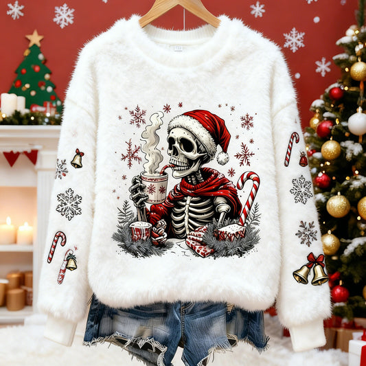 Comstylish Fun Skull Santa Claus Pattern Warm Crew Neck Sweater