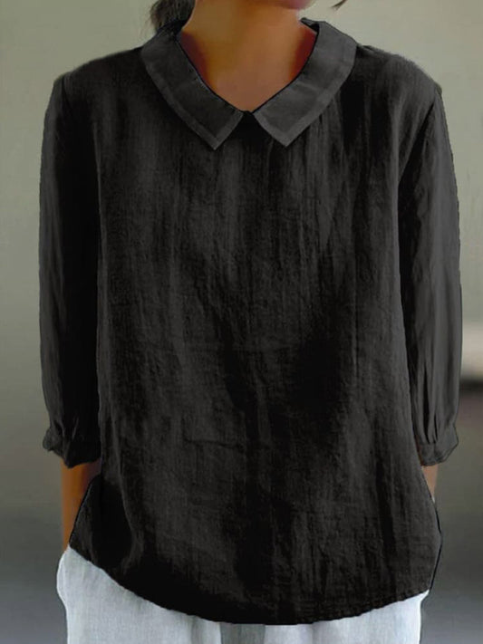 Comstylish Loose Lapel Seven Sleeve Linen Blend Cozy Shirt