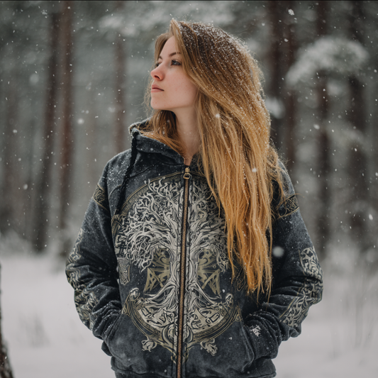 Comstylish Women's Viking Retro Style Hooded Sweatshirt Jacket