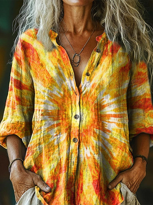 Retro Sun Visual impact Vintage Art Women's Print Casual Cotton Linen