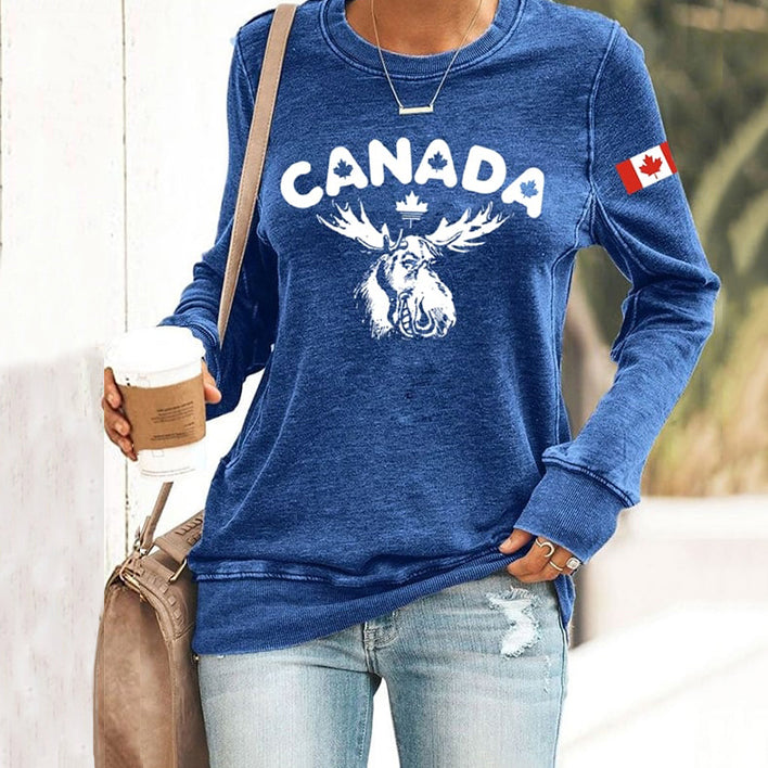 Comstylish Women's Canada Print Crew Neck Casual Sweatshirt