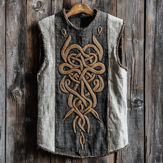 Men's Vintage Viking Celtic Rune Cotton And Linen Vest artswardrobe