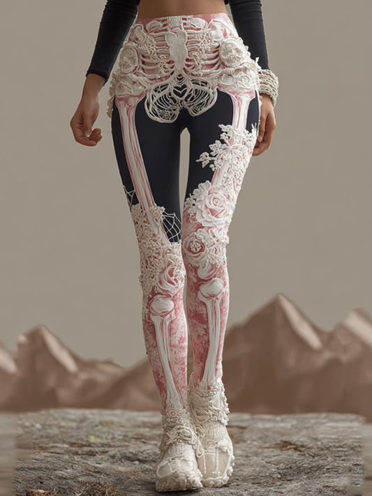 Comstylish Women's Anatomical Style Dark Halloween-themed Knitted Tight-fitting Leggings