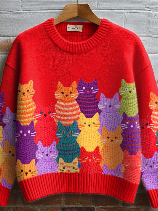 Comstylish Women's Lovely Cats Pattern Cozy Knit Sweater