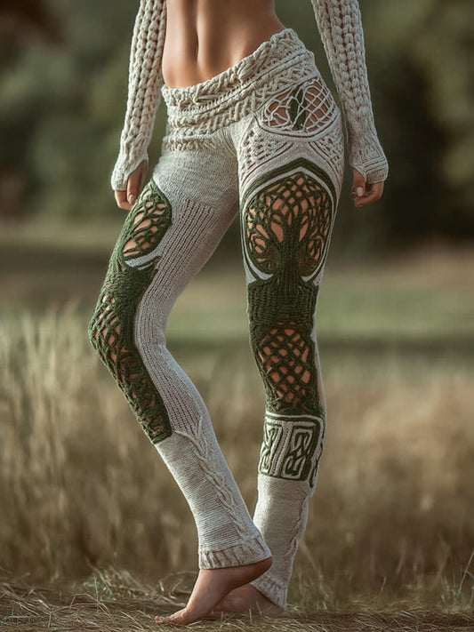 Vintage Viking Tree Of Life Hollow Out Design Leggings artswardrobe
