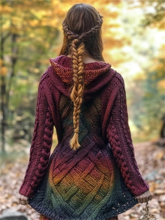 Mystical Celtic Knot Rainbow Gradient Chunky Hooded Cardigan elevenforest