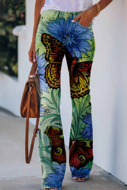 KS | Printed Faux High Rise Flare Pants