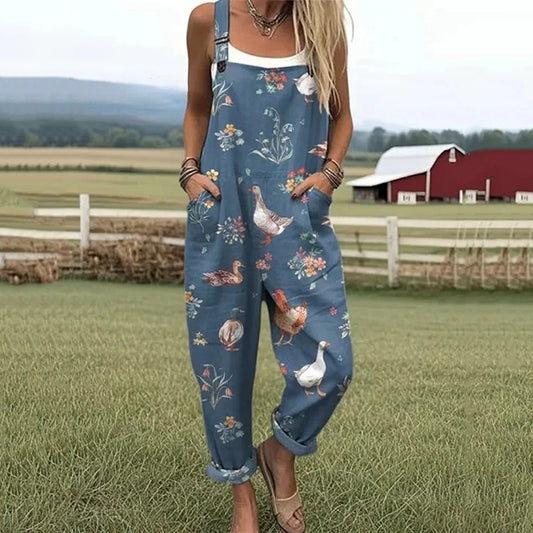 Women's Farm Animals Print Casual Jumpsuit artswardrobe