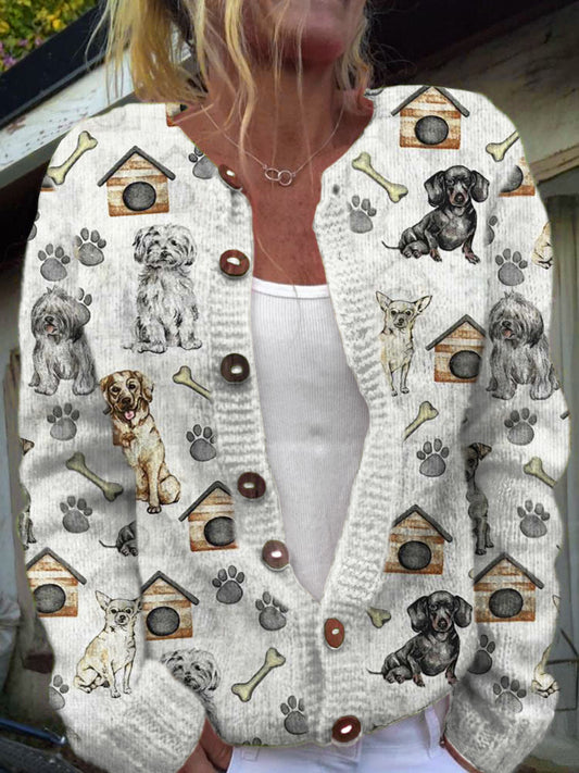 Comstylish House Of Dogs Women's Soft Sweater Cardigan