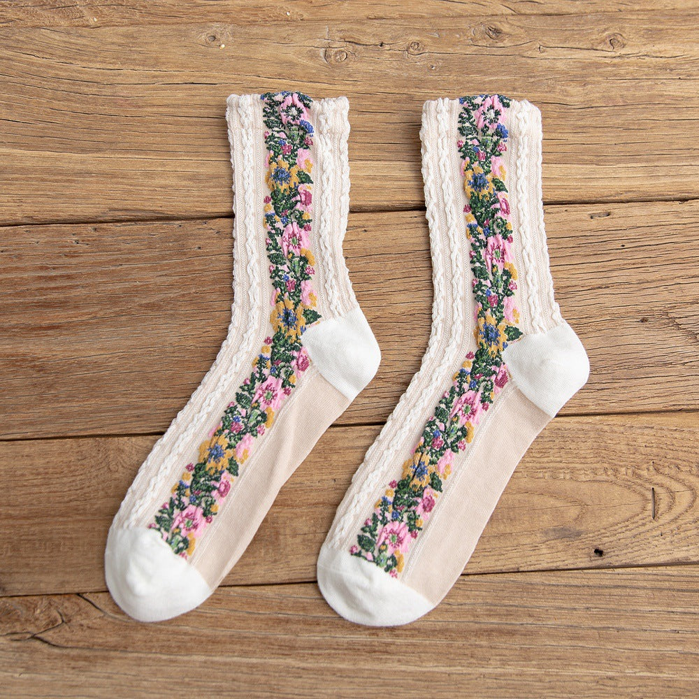 Vintage Ethnic Flowers Medium Tube Socks elevenforest